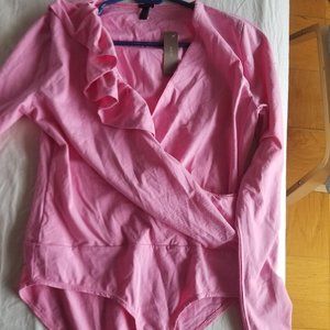 Ruffle-front wrap bodysuit